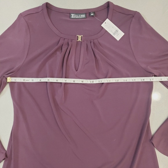 NY&C 7th Avenue Purple Bell Sleeve Keyhole Blouse Size Sm - Picture 6 of 9